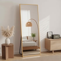 MAYEERTY 57x20in Aluminum Full-Length Mirror, Right Angle Tempered Glass With Stand, Gold