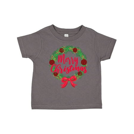 

Inktastic Merry Christmas Wreath with Red Bow and Ornaments Gift Toddler Boy or Toddler Girl T-Shirt