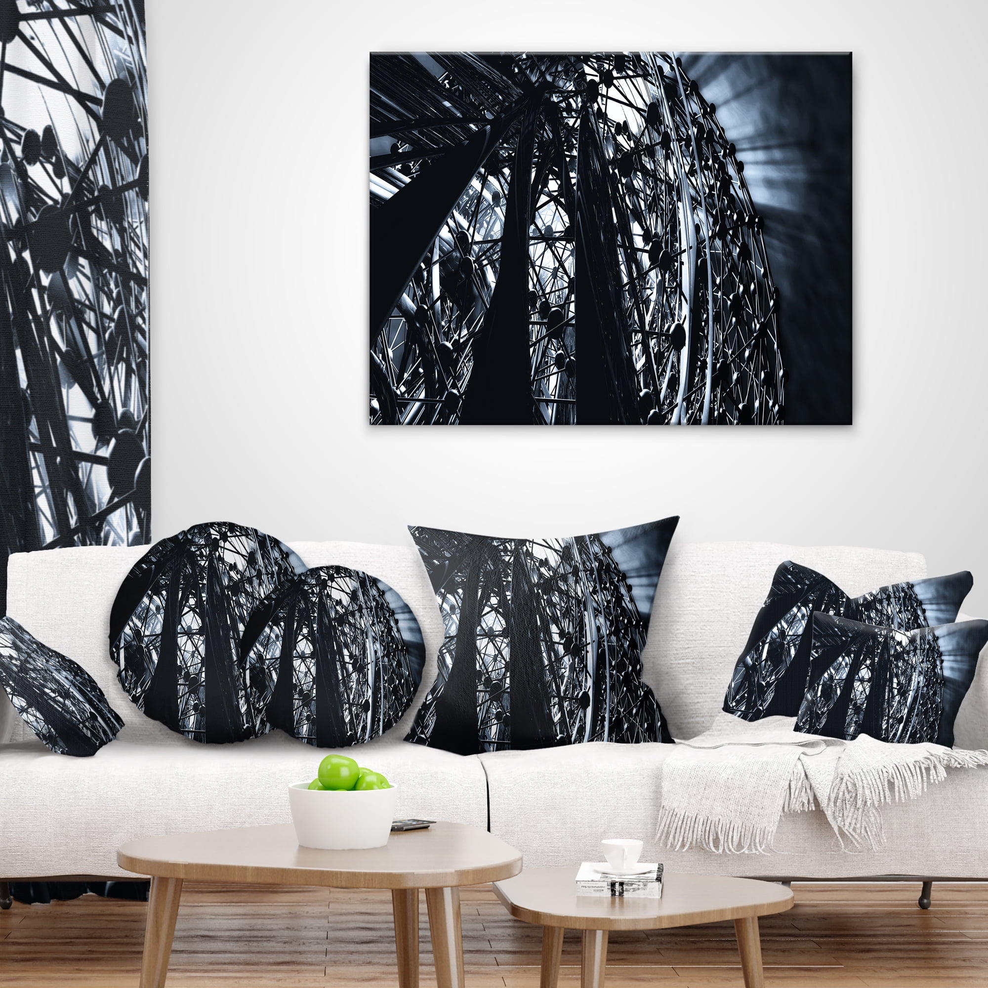 Designart 3D Abstract Art Black Atomic - Abstract Throw Pillow - 16x16