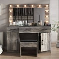 thumbnail image 4 of Zimtown Makeup Vanity Desk with Large Mirror & Charging Station, Vanity Table with 3 Drawers & Visible Glass Top, Bedroom Dressing Table, Gray, 4 of 11