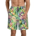 thumbnail image 2 of Uemuo Watercolor Blooming Cactus Pattern Men's Swim Trunks Hawaiian Beach Bathing Suit Swimsuits Beach Quick-Dry Shorts with Pockets-Medium, 2 of 9