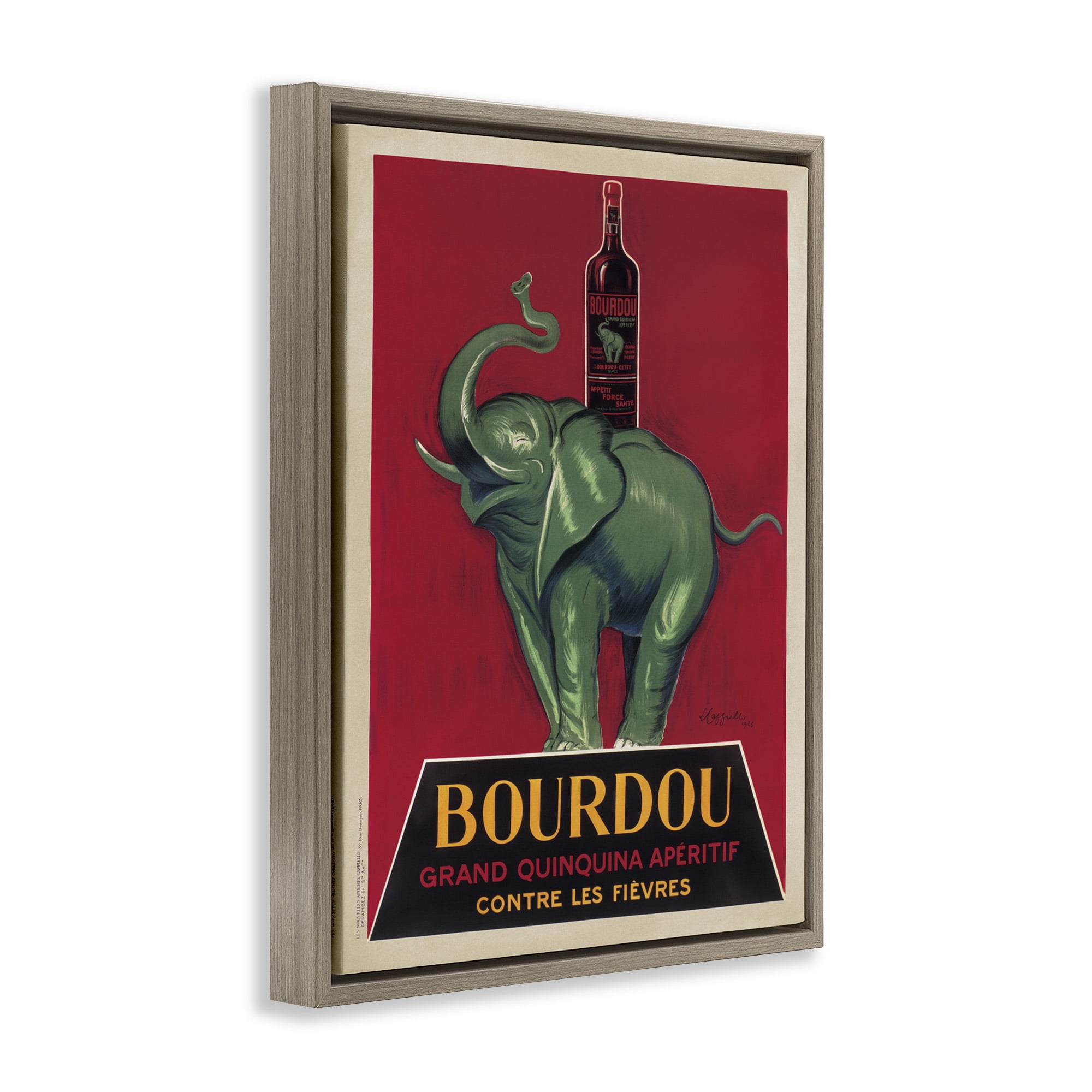 Stupell Industries Bourdou Vintage Elephant Advertisement Food & Beverage Painting Brown Floater Framed Canvas Art Print Wall Art, 17 x 21