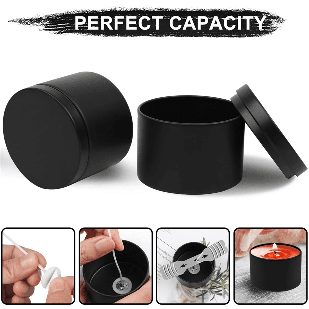 24Pcs Black Candle Tins, 4Oz Empty Candle Tin with Lids for DIY Candles Making, Matte Full Candle Jars for Candle Making