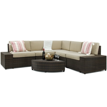 Best Choice Products 6-Piece Wicker Sectional Sofa Patio Furniture Set w/ 5 Seats, Corner Coffee Table, Padded Cushions, No Assembly Required - (Best Choice Food Products)