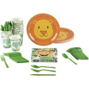 BLUE PANDA Animal Party Supplies - Serves 24 - Includes Plates, Knives, Spoons, Forks, Cups and Napkins. Perfect Party Pack for Kids Themed Birhtday Parties and Baby Showers, Zoo Animal Pattern