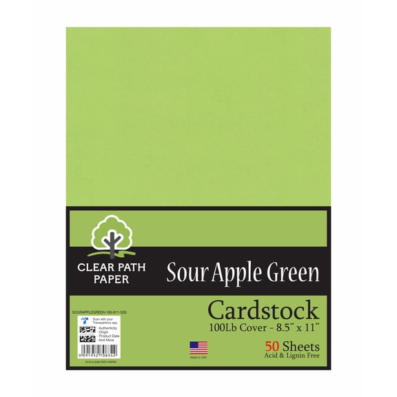 Sour Apple Green Cardstock - 8.5 x 11 inch - 100Lb Cover - 50 Sheets - Clear Path Paper