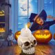 thumbnail image 1 of Adorno de candelabro de calavera de Halloween Fiudx esqueleto fantasma decoración de entrada, 1 of 5