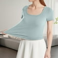 thumbnail image 2 of Afdoent T Shirts For Women Ladies' Short Sleeve T Shirt With Chest Pad With Irregular Arc Hem And Bra Bottoming Shirt With Square Collar Top. T Shirt For Women Fashion, 2 of 4