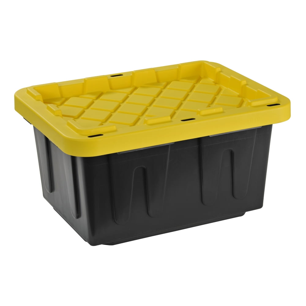 Juggernaut Storage 5 Gal. Plastic Storage Tote, Black/Yellow (Set of 4