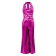 thumbnail image 5 of Women's Jumpsuit Trendy Metallic Bodycon Romper Wide Leg Trouser Party Club Outfit Hot Pink XL, 5 of 7