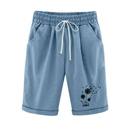 

Owordtank Womens Skinny High Waist Sports with Pockets Khaki Shorts Print Elastic Waist Pajama Shorts