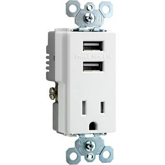 LeGrand Combo Wall USB Charger Tamper Resistant Receptacle Outlet 2 Built-in USB Ports White