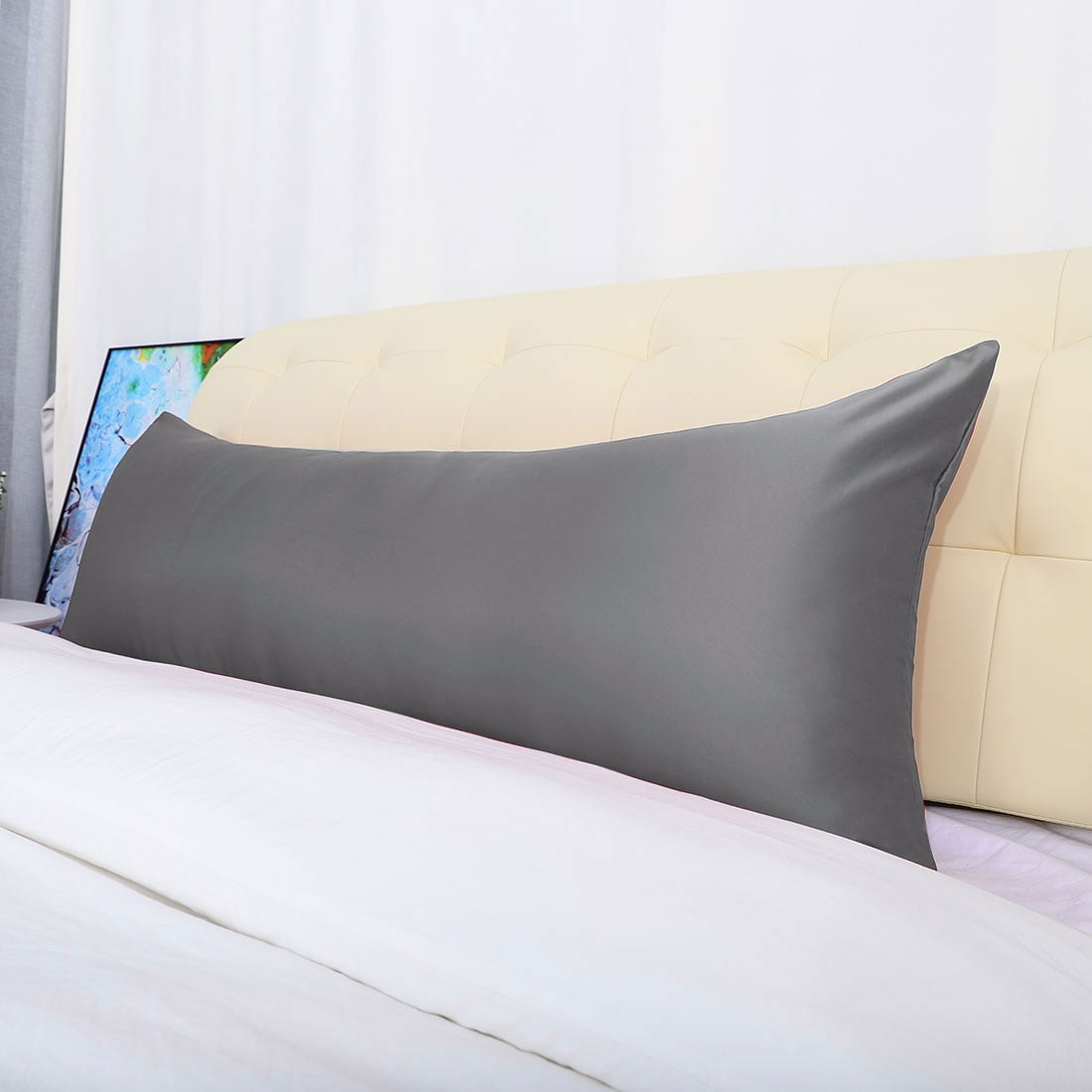 Unique Bargains Luxury Silky Satin Body Pillow Case Gray 20" x 60"