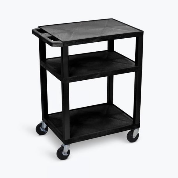 Luxor 24 in. Plastic AV Cart with Three Shelves, Black