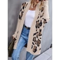 thumbnail image 5 of Women'S Y2k Open Front Knitted Sweater Leopard Print Long Batwing Cardigan Fall Winter Loose Coat Khaki L, 5 of 8