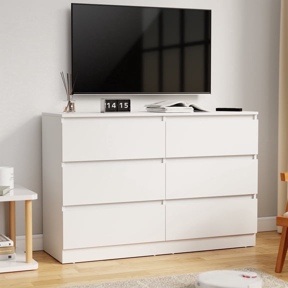 Hommpa White 6 Drawers Dresser for Bedroom, Chest of Drawers TV Stand Dresser for Closet, Wooden Modern Storage Cabinet for Women Living Room Furniture