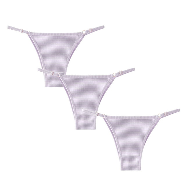 FAIWAD Strings en Coton pour Femmes, Lot de 3, Cordon Ajustable, G-Strings Côtelés, Taille Basse, Culottes Respirantes