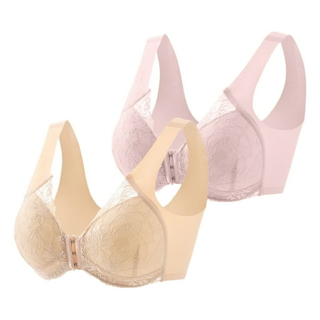 Multi-color Medium 2Pc Women s Front Side Pack of Bras for Women Buckle Lace Edge without Big Bra Steel Ring Seamless Backless Bra Gathering Adjustment Yoga Sleep Wom