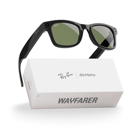 Ray-Ban Meta (Gen 1), Wayfarer, Shiny Black, Green Lenses | Smart AI Glasses