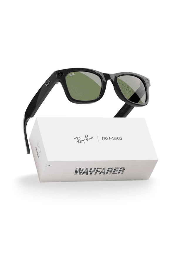 Ray-Ban Meta (Gen 1), Wayfarer, Shiny Black, Green Lenses | Smart AI Glasses