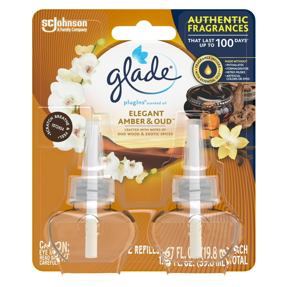 Glade PlugIns Refill 2 CT, Elegant Amber & Oud, 1.34 FL. OZ. Total