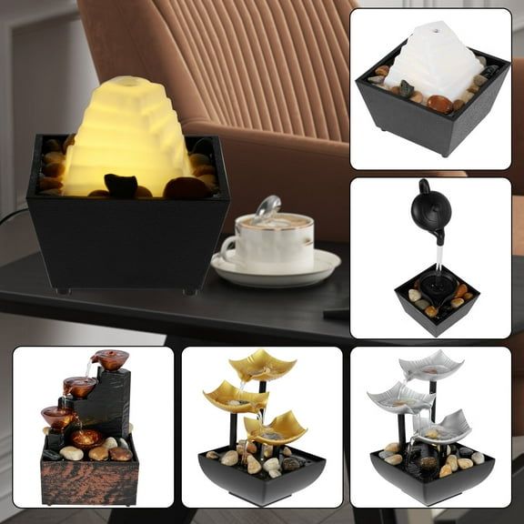 Pcapzz LED Lights Plastic and Pebbles Tabletop Fountain, Black and Yellow