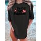 thumbnail image 1 of Valentine's Day Cat Lover T-Shirt, Crew Neck, Knit Fabric, Regular Length, Animal Print, Casual Style, Love & Rose Graphic Tee, All-Season Comfort, Gift for Cat Lovers, 1 of 6