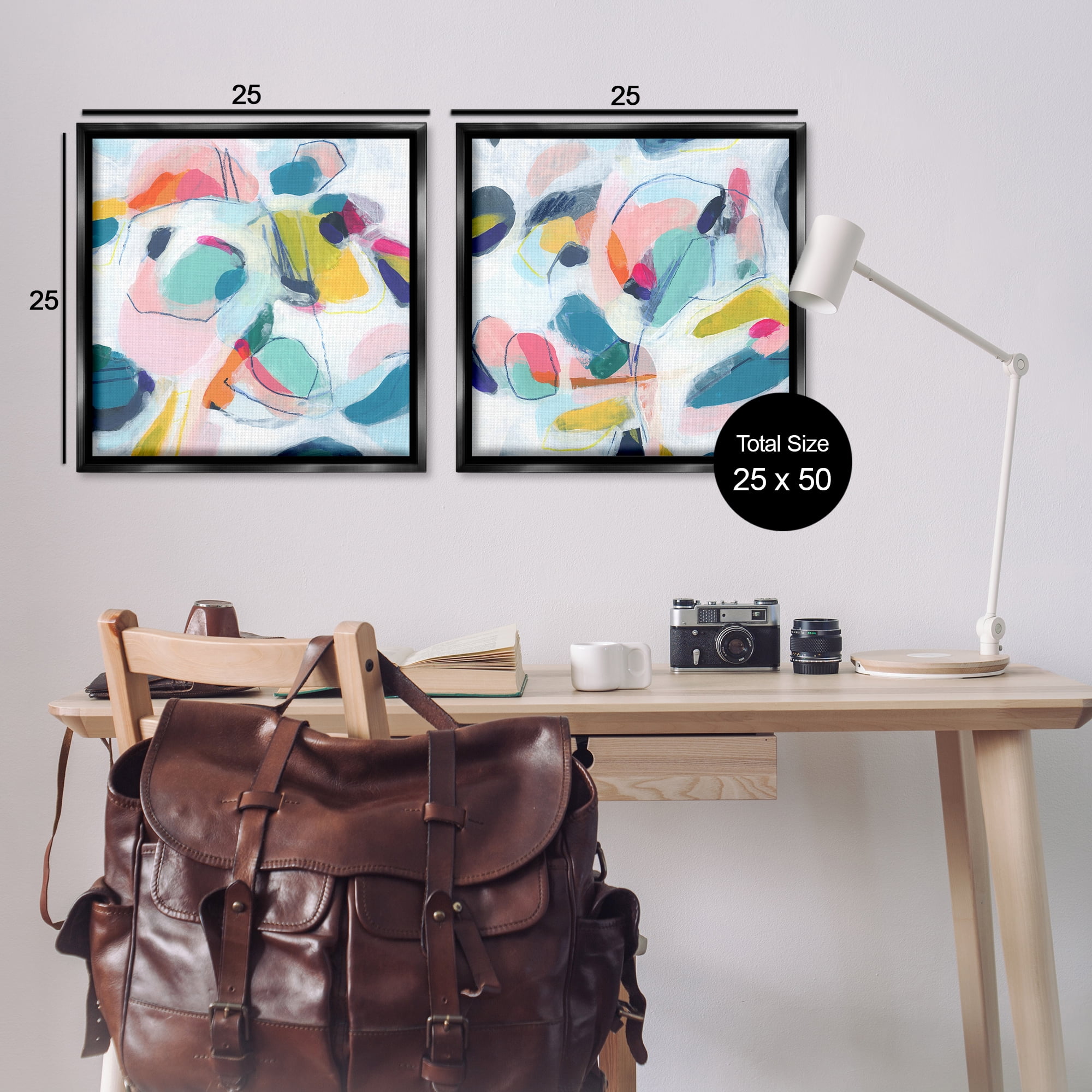 Stupell Industries Eye-catching Abstract Pastels Abstract Painting Black Floater Framed Canvas Art Print Wall Art, 25 x 25, Set of 2