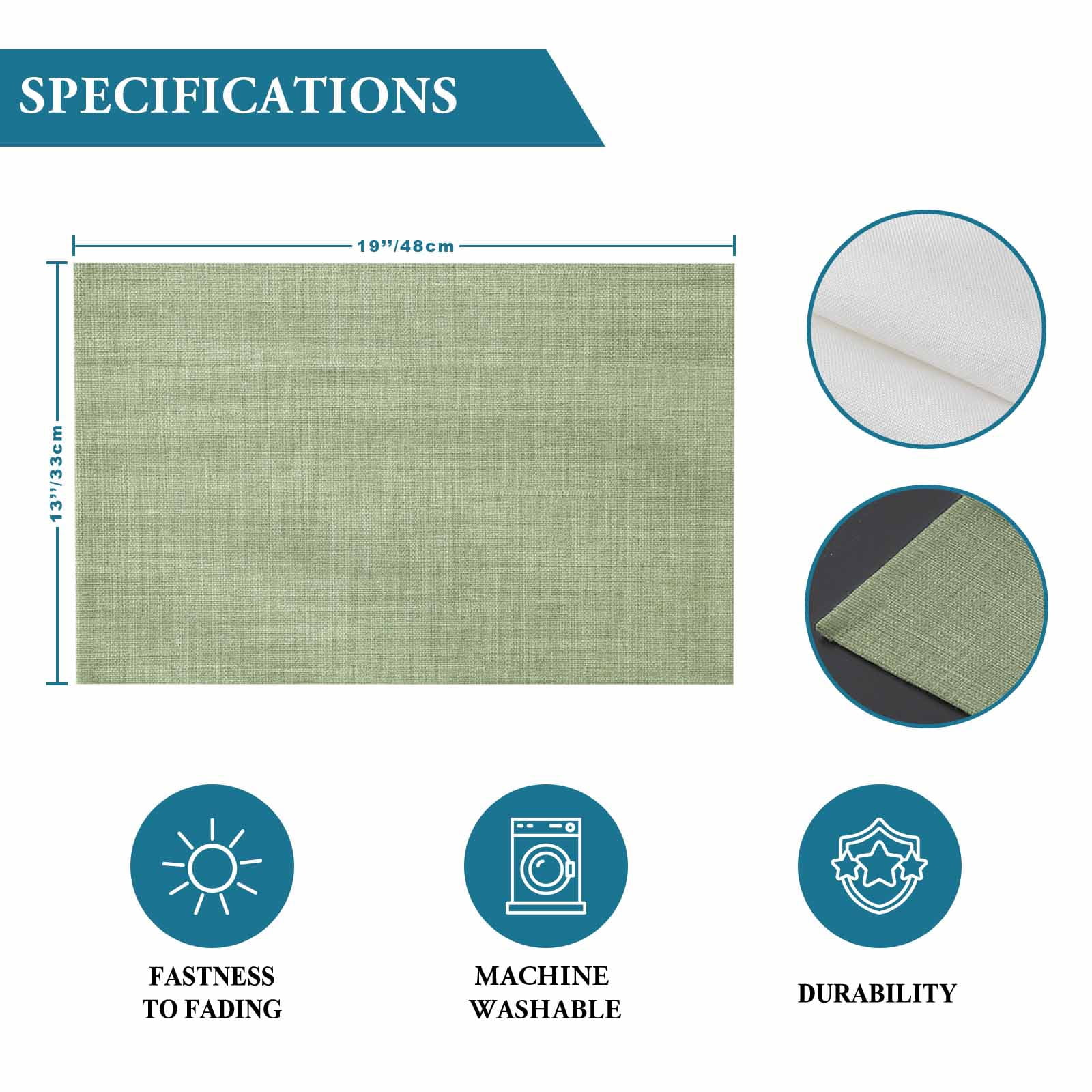 Placemats Set of 4, Sage Green Linen Texture Placemats Set of 4, Farmhouse Solid Color Tablemats Placemat Table Decoration for Kitchen Table Dinner Party Home Decor Indoor Outdoor 13x19 Inch