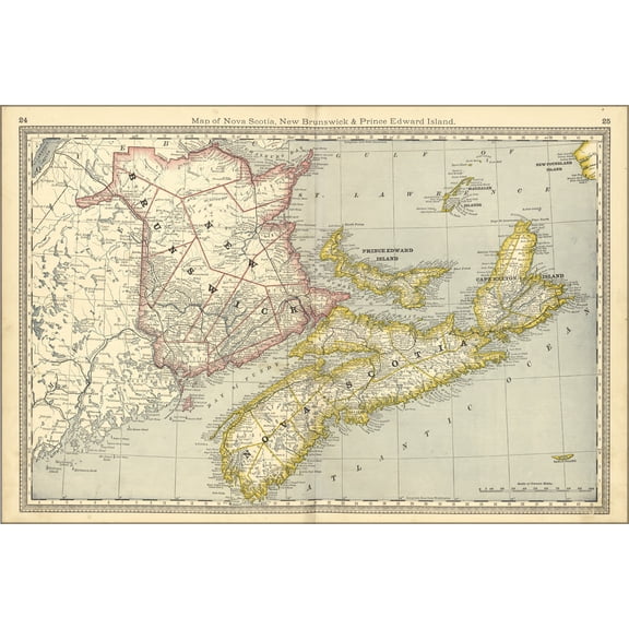 24"x36" Gallery Poster, map of new brunswick & nova scotia canada 1881