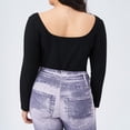 thumbnail image 4 of AURA Womens Two Piece Knit Set Square Neck Long Sleeve Crop Top And Mid Waist Skinny Shorts Plus Size, 4 of 5