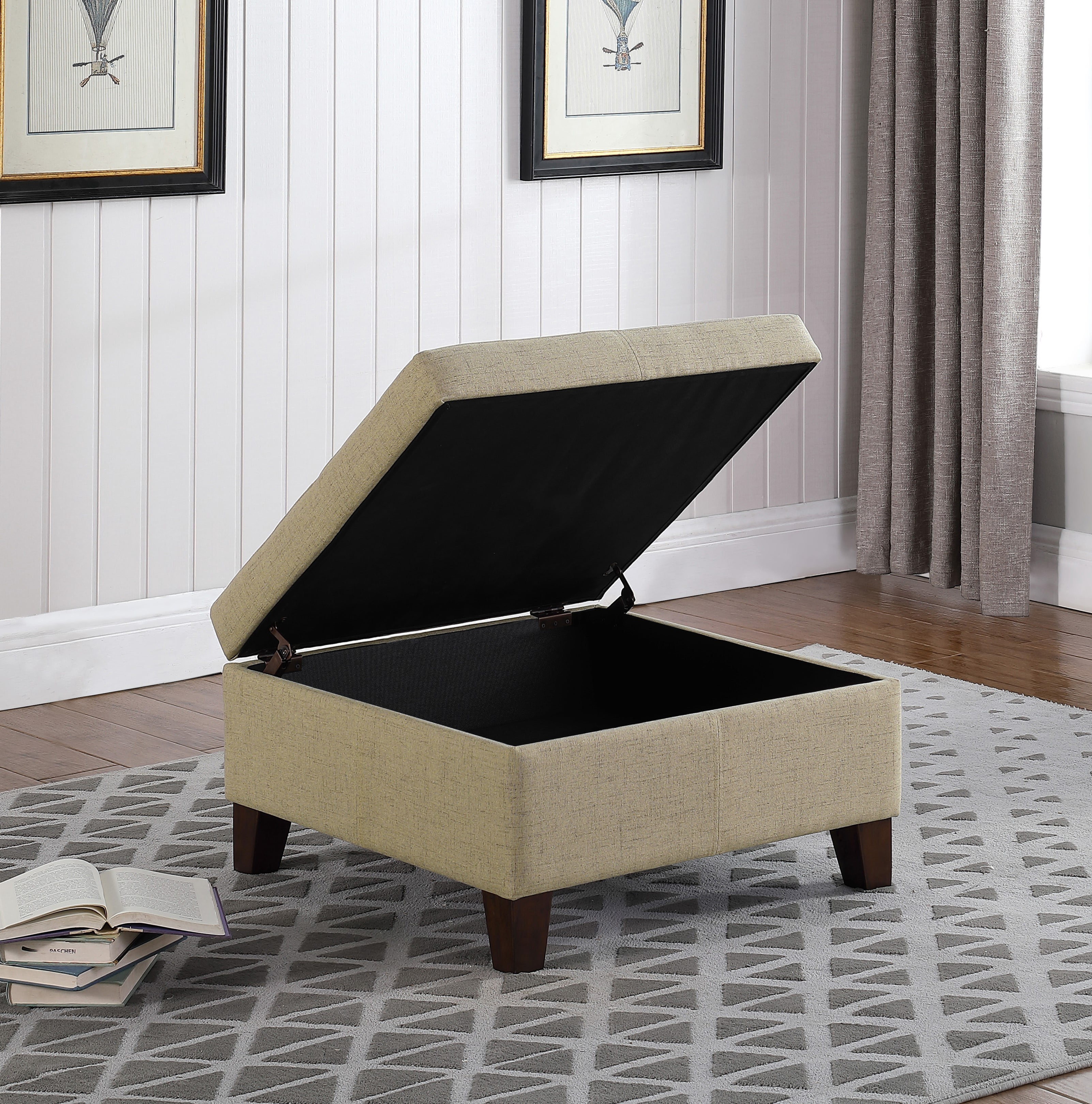 HomePop Round Upholstered Storage Ottoman, Tan