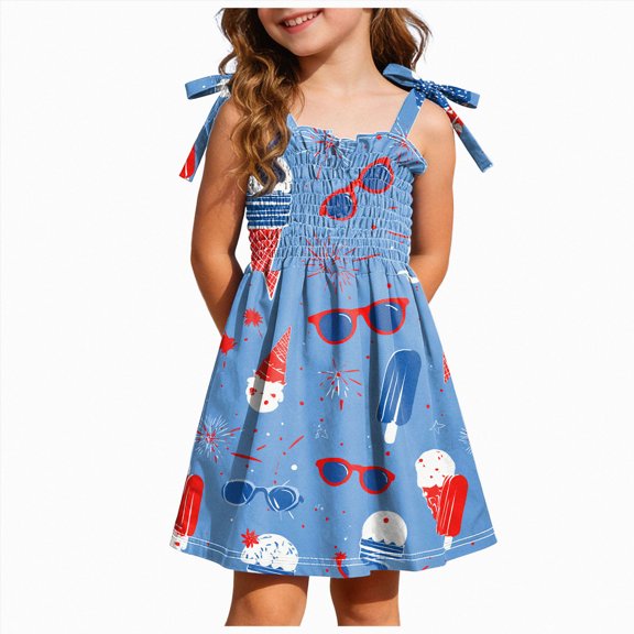 Duqingm Girls 4th of July Dress Toddler USA Flag Sundress Stars Stripes Dresses Kids Patriotic Clothes 1-6 Years Dress for Girls Brick Red,1-2 Years