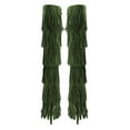 thumbnail image 3 of YDN Women Layer Tassel Pointed Toe Moccasin Boots Knee High Stiletto Mid Heels Western Themed Party Dress Shoes Size 12 Green, 3 of 3