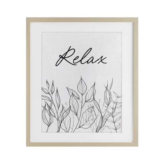 Relax with Leaf Outlines Birch Framed Print Under Glass, design by Lettered and Lined