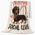 thumbnail image 2 of Dachshund Mama Social Club Cartoon Design Hearts Pink, Playful Pet Portrait Pattern, Warm Flannel Blanket for Living Room and Reading Nook, Dog Lovers Just Because Gift, Pet Lover Home Decor, 2 of 9