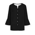 thumbnail image 7 of thefmos Women's Summer 3/4 Sleeve V Neck Button Down Blouse Casual Solid Basic Pullover Tops Dressy Loose Fit Vacation Fashion Clothes, Black XL, 7 of 7