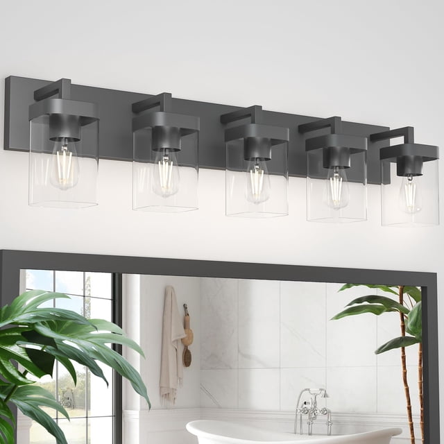 Lámpara de tocador de baño Danshinro, diseño cuadrado, 5 luces, color negro