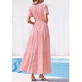thumbnail image 6 of PRETTYGARDEN Womens Boho Maxi Dress Floral Summer Spring Short Sleeve V Neck A Line Embroidered Beach Vacation Dresses, 6 of 8