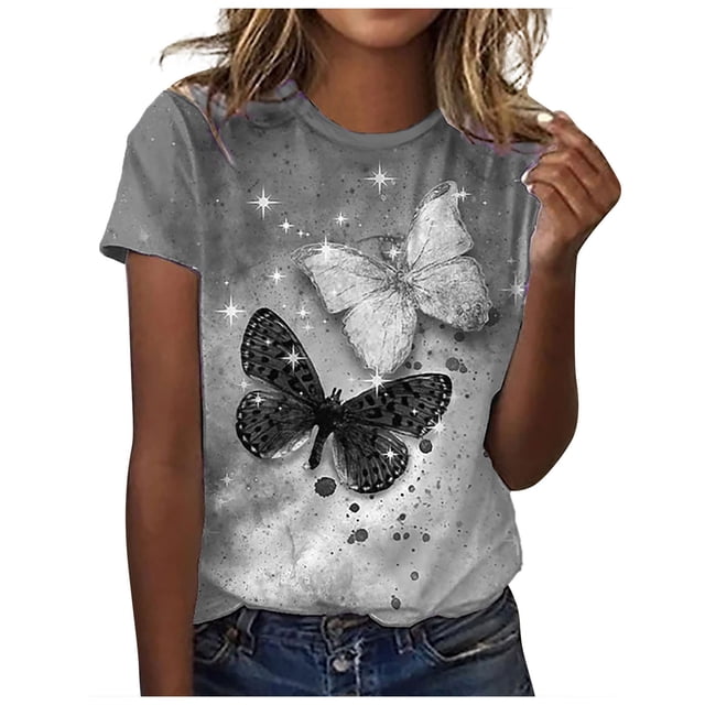 Pompotops Blouse Décontractée Ample pour Femme, Mode, Imprimée, Col Rond, T-Shirt, Chemises, Blouse, T-Shirt Imprimé, Liquidation