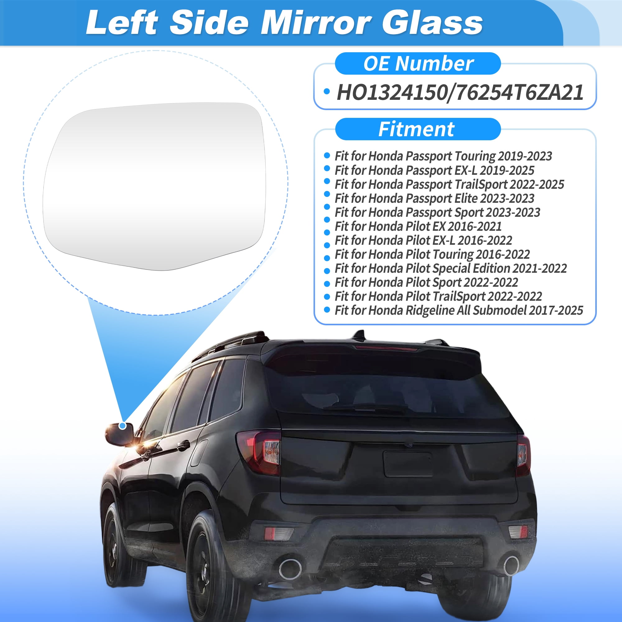 Unique Bargains Clear Lens Side Mirror Glass for Honda Pilot and Passport Left Side