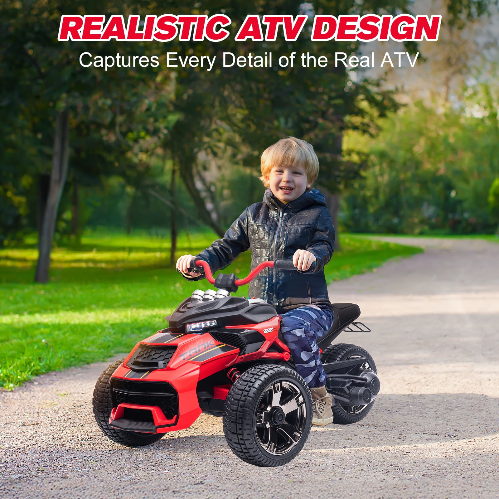 12V Kids Ride On ATV Car, MUKIDY  2 Wheeler Motorcycle Electric Vehicle ATV with LED, Music,Ride on Car Toy for Boys and Girls -Red