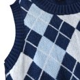 thumbnail image 4 of ZAFUL Women Casual Rib Trim Argyle Crop Sweater Vest Deep Blue S, 4 of 5