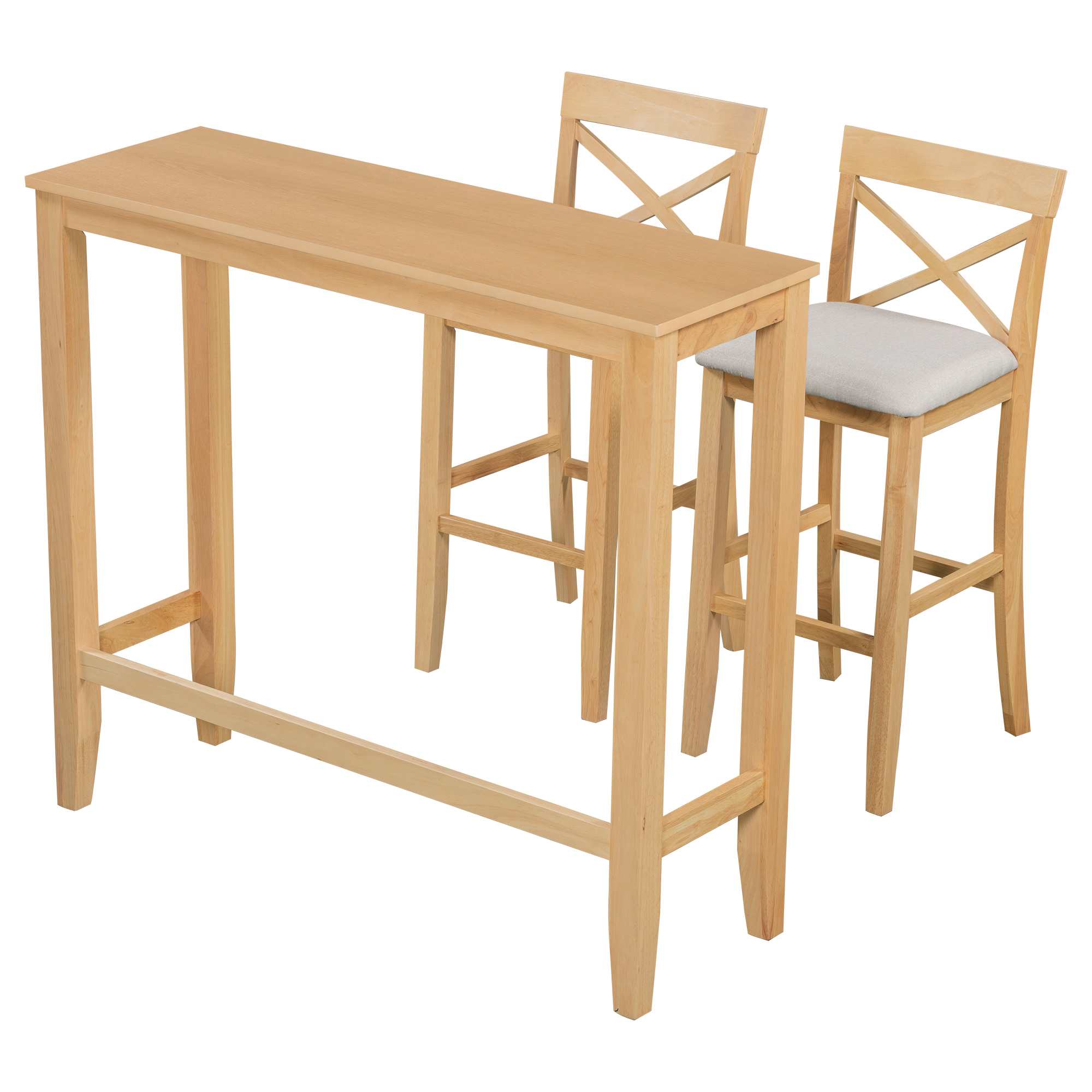 Euroco Farmhouse 3 Piece Dining Set,48" Rectangular Wood Bar Set Kitchen Breakfast Nook with 2 Chairs for Small Places,Natural