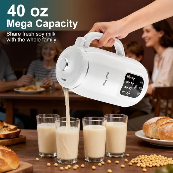 8-in-1 Nut Milk Maker Machine, 40oz Automatic Soy Milk Blender with 20-Blade System, 12H Delay Start & Self-Cleaning for Almond Oat Plant-Based Beverages
