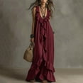 thumbnail image 2 of ZQUUVOU Maxi Dresses for Women V Neck Ruffle Sleeveless Loose Flowy Tiered Sundress Vintage Boho Sun Dresses Burgundy, 2 of 6