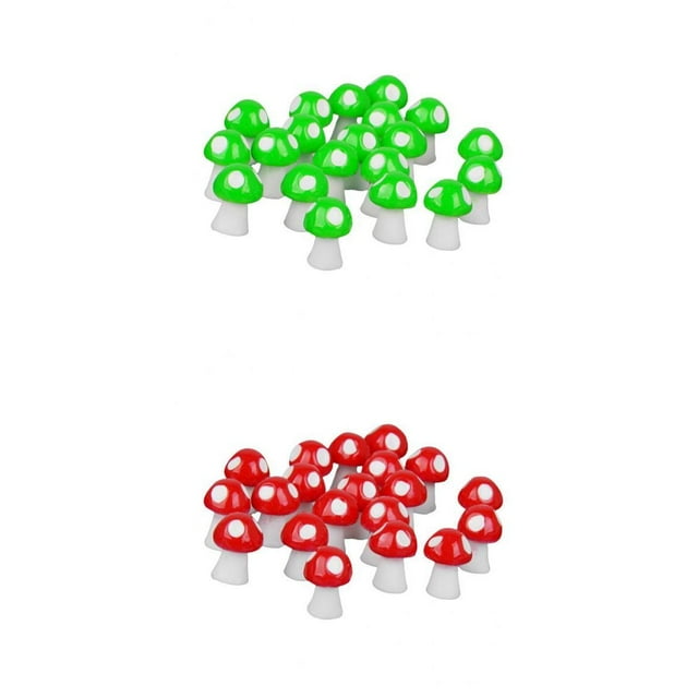 40 piezas de mini hongos para casa de muñecas, bonsái de resina, manualidades DIY, jardín de hadas, paisaje, terrario, bonsái, maceta, decoración, adornos Verde rojo