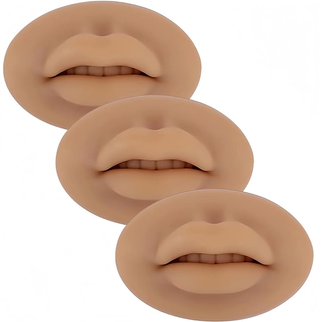 Tattoo Fake Lips 3 Pieces 5D Fake Lips, Silicone Lips for Makeup Practice, Soft Tattoo Practice Lips Model for Semi Permanent Make Up Supplies,3Pcs Light Brown