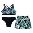 thumbnail image 3 of Alvivi Kids Girls 3 Piece Swimsuit Bathing Suit Floral Print Bikini Set with Cover Up Beach Skirt Swimwear Black 10, 3 of 5