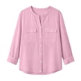 thumbnail image 4 of CQONEPT Long Sleeve Shirt for Women Button Down Blouse Long Sleeve Dressy Casual Cotton Linen Blend Fall Clothes Pink M, 4 of 6